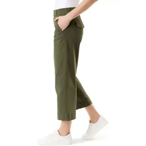 GLORIA VANDERBILT Tummy Control Wide Leg Crop Pants Sz 10 Army Green Olive NWT - Picture 2 of 15